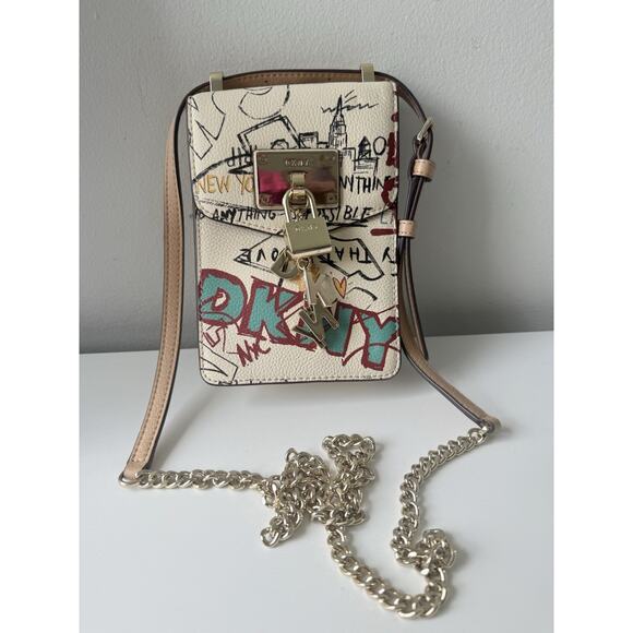Dkny Handbags - DKNY Elissa North South Crossbody Bag Graffiti Print Chain Strap EUC